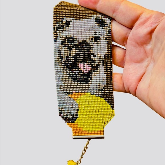 Hand woven handcrafted loom seed beaded bracelet adjustable Bulldog with ball - Picture 1 of 6